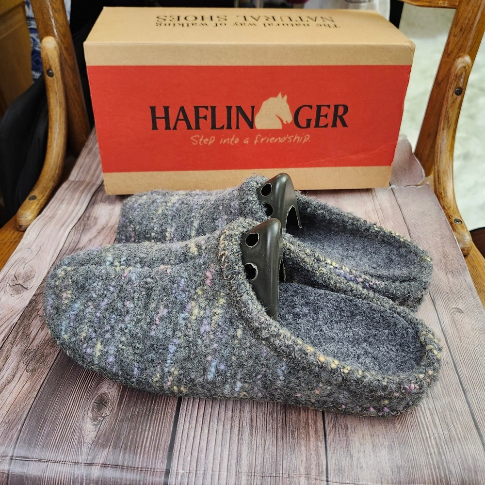 Haflinger Grey Multi Wool Clogs Slippers Poland M 8 W10 Natural Fiber Cozy